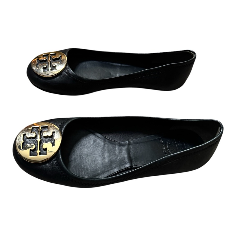 Tory Burch Black Flats with Gold Emblem